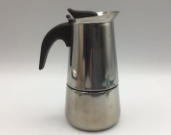 Espresso Coffee Maker stovetop Moka pot 2 to 4 Espresso Cups. Steinless Steel.