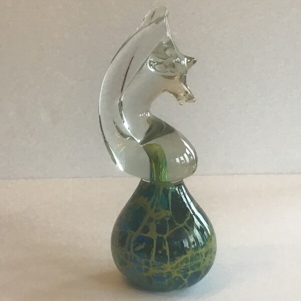 Vintage Mdina Glass Paperweight Seahorse Signed approx 6.5”Tall