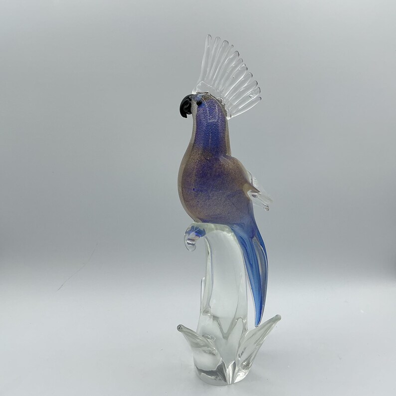 Vintage Murano Hand-Blown Art Glass Sculpture – Cockatoo Bird by Formia Vetri, circa 1970, Italy – Original Venetian Studio Artwork. Bild 3
