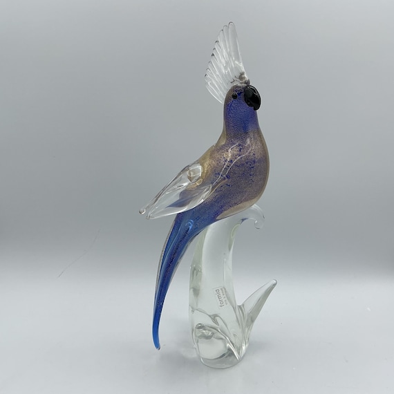 Vintage Murano Hand-Blown Art Glass Sculpture – Cockatoo Bird by Formia Vetri, circa 1970, Italy – Original Venetian Studio Artwork.