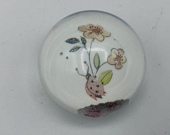 Vintage Murano Glass Paperweight Ladybug Floral Design – Hand Blown Italian Art Glass Gift Decor