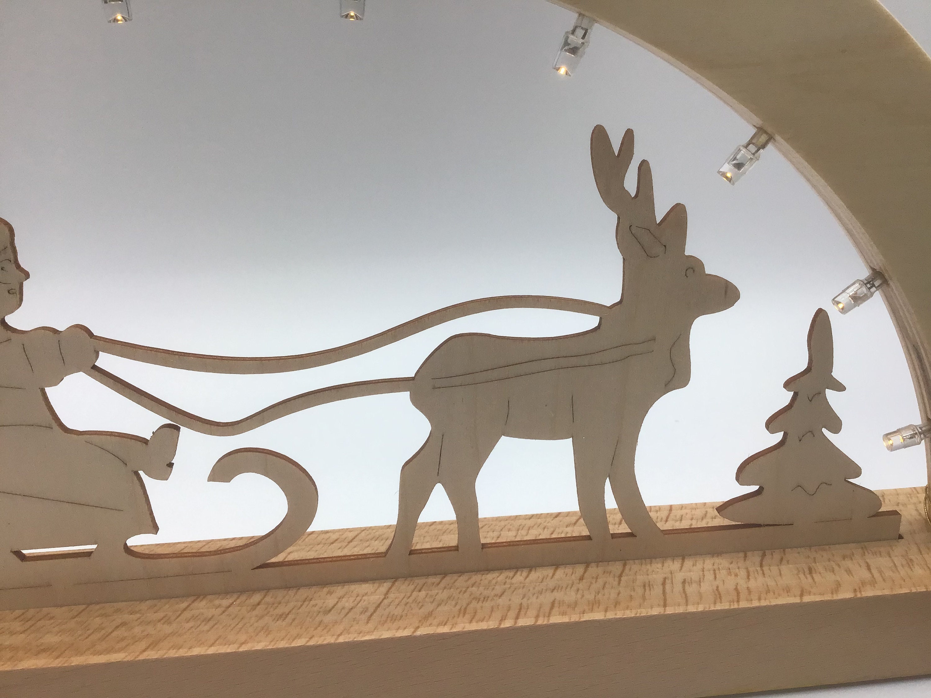 Richard Glasser Xmas Wood Lighted Arch Santa on Sleigh With Reindeer ...