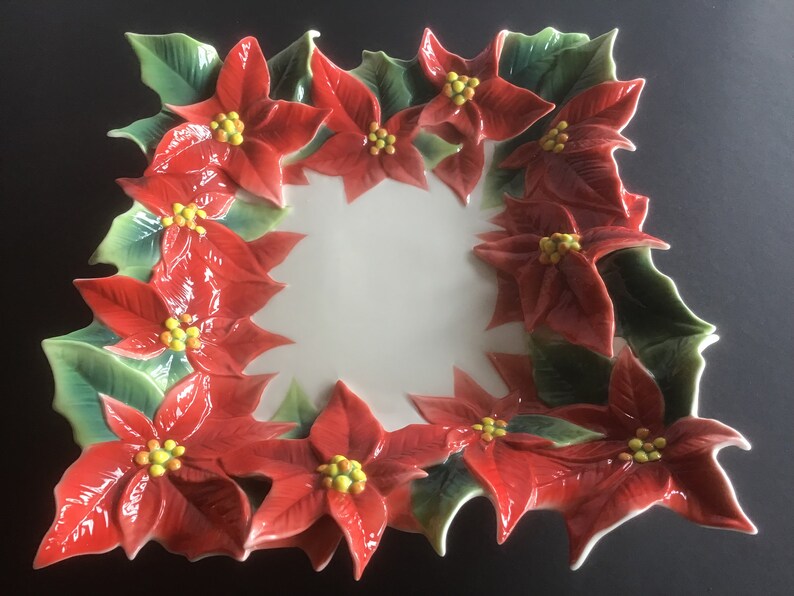 Vintage Franz Porcelain Square Poinsettia Collection Plate Etsy