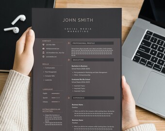 Dark Moody Stand Out Resume Template | Digital Download Modern Simple Minimalist Resume For Job Application Hiring | Masculine Resume Men