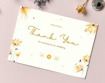 Yellow Floral Wedding Thank You Card | Wedding Thank You Cards | Thank You Card Template | Editable Digital Download Template | Newly Wed