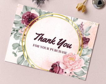 Thank You Floral Cards | Thank You For Your Purchase Cards | Thank You For Your Order Cards | Small Business Cards | Business Card | Elegant
