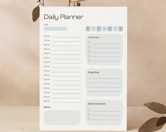 Daily Planner For Goal Mindset Individuals | Digital Download | Baby Dusty Blue Modern Printable Checklist | Goal Setting Stay On Track Page