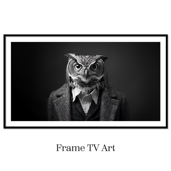 Samsung Frame TV Art, Black and White Photography, Owl Portrait, Abstract, Digital Download, Photography for Tv Wallpaper