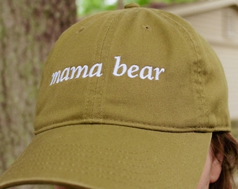 Personalized Mama Bear Embroidered Baseball Cap, 100% organic cotton, Mother's Day Gift