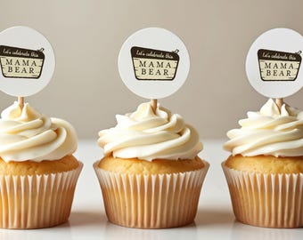 Mama Bear Baby Shower Cupcake Toppers Template, Editable Decor for Outdoorsy New Mom, National Park Lover Pregnant Mother, Instant Download