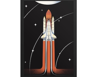 Space shuttle framed poster, space themed decor, living room wall art, nursery illustration
