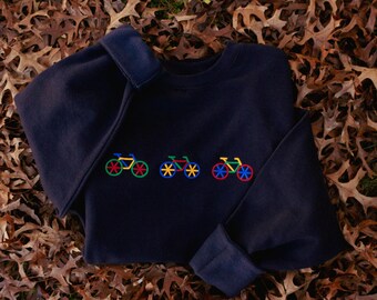 Three Bikes Embroidered Sweatshirt, Valentines Day Gift for Rad Dads, Present for Cyclists, Biking Crewneck, Cycologist, Outdoor Bicycling