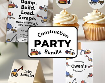 Construction Vehicles Birthday Party Bundle, Editable Invitation (Instant Download)