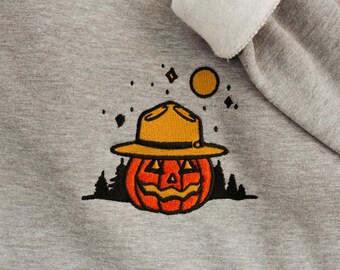 Embroidered Halloween Pumpkin Sweatshirt | Outdoorsy Park Ranger Jackolantern
