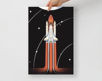 Space Shuttle Photo paper poster, space themed decor, living room wall art, nursery illustration