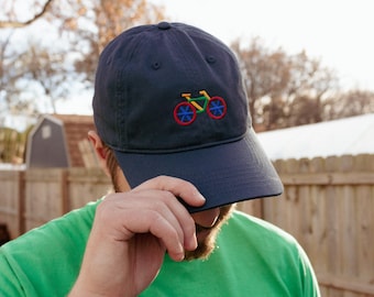Embroidered Bike Dad Hat, Organic Cotton Cycling Cap