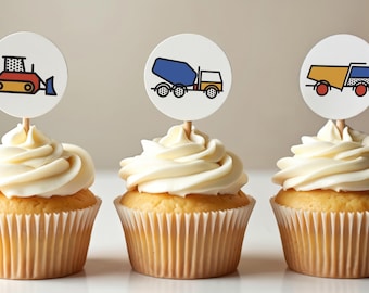 Construction Vehicles Cupcake Topper, Construction Zone Theme Decor, Instant Download