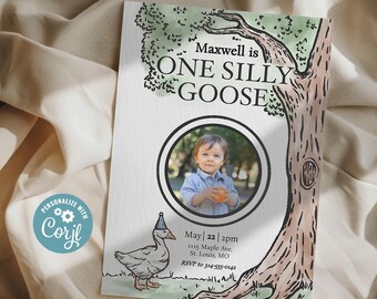 Silly Goose 1st Birthday Invitation, Geese Theme (Digital Download)