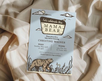 Mama Bear Baby Shower Invitation Template, Editable Invite for Outdoorsy New Mom, National Park Lover Pregnant Mother, Instant Download
