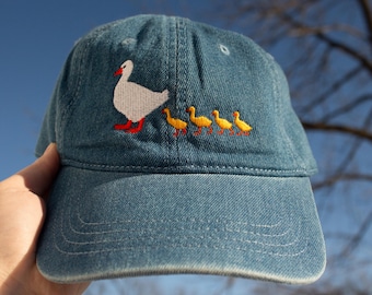 Embroidered Denim Goose Mom Cap, Personalized Number of Goslings, Cute Mother’s Day Gift, Present for Moms
