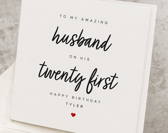 Husband 21st Birthday Card, 21 Years Old Birthday Card For Husband, From Wife, Personalized Happy 21st Romantic Birthday Gift To Husband