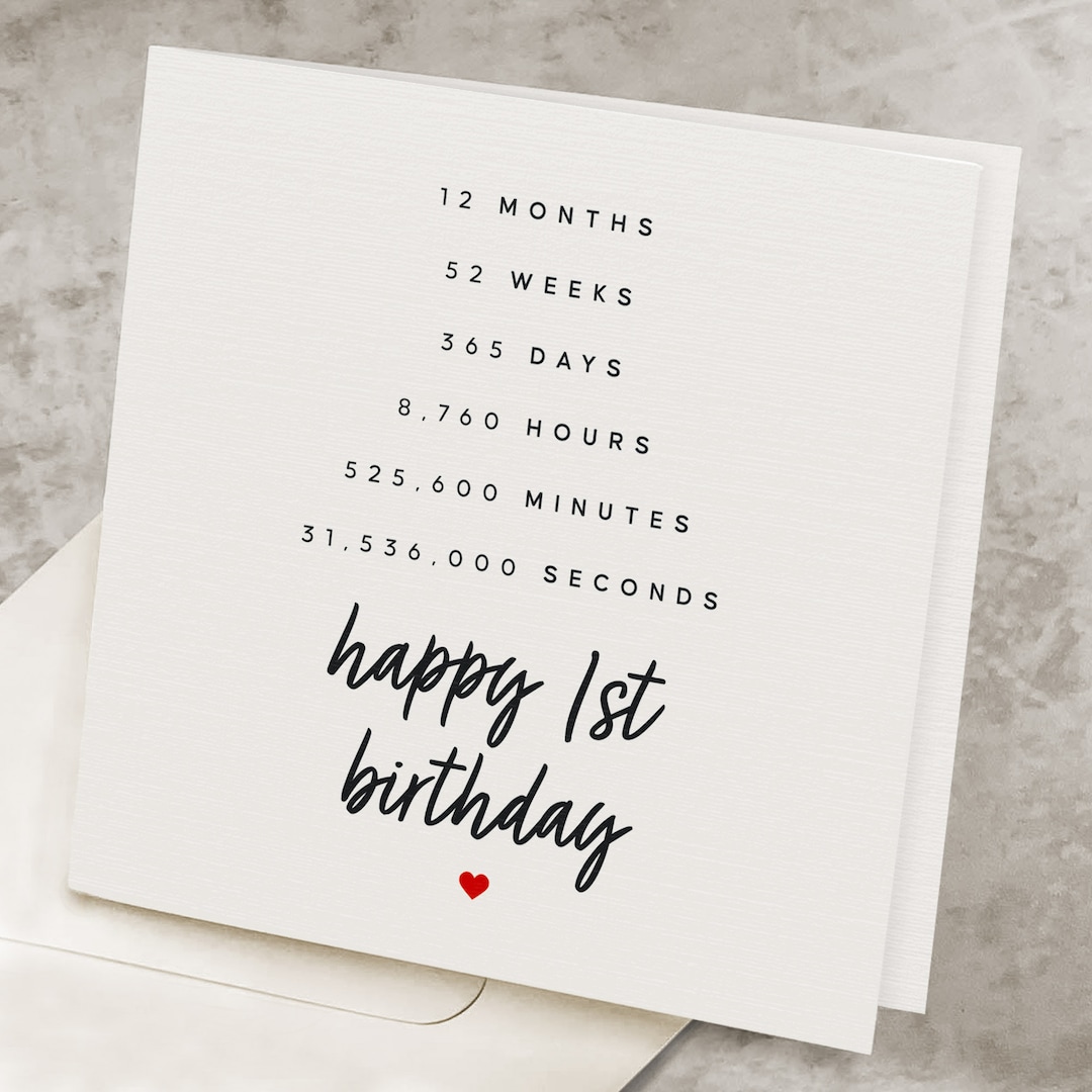 Cool 1st Birthday Card for Girl, Time Breakdown, 1 Years Old Birthday