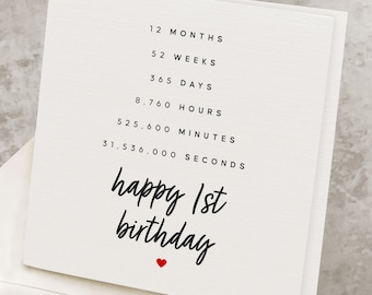 Cool 1st Birthday Card For Girl, Time Breakdown, 1 Years Old Birthday Card For Boy, Countdown Of Time, Cute First Birthday Card For Baby