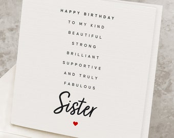 Sister Birthday Card, Birthday Card For Sister, Poem Birthday Card To Amazing Sister, Cute Personalized Birthday Gift For Sister