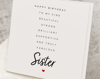 Sister Birthday Card, Birthday Card For Sister, Poem Birthday Card To Amazing Sister, Cute Personalized Birthday Gift For Sister