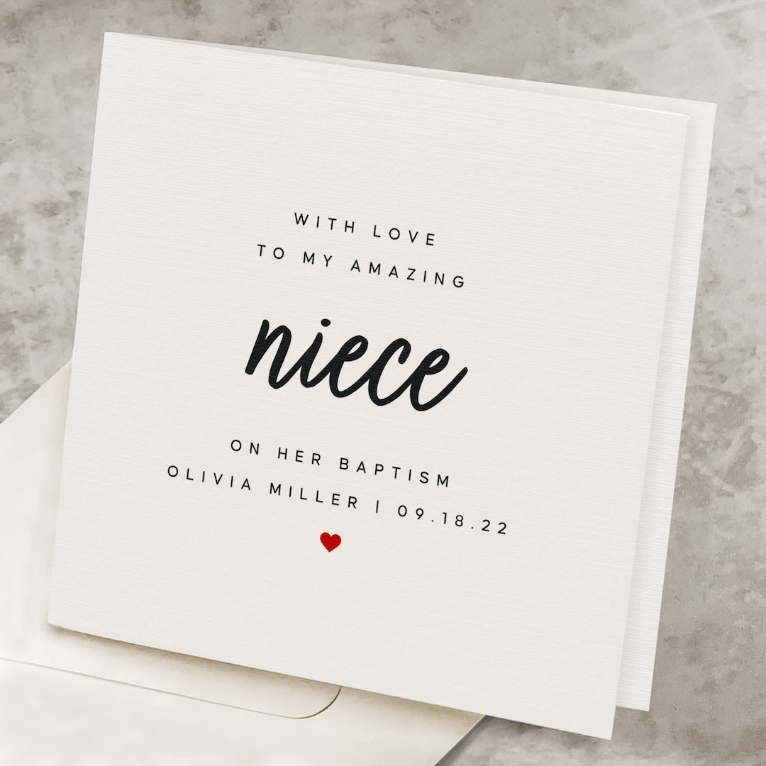 Baptism Card for Niece, Personalized Name, Niece's Christening Card