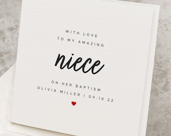 Baptism Card For Niece, Personalized Name, Niece's Christening Card, Custom Baptism Date, Cute Baptism/Christening Keepsake For Niece