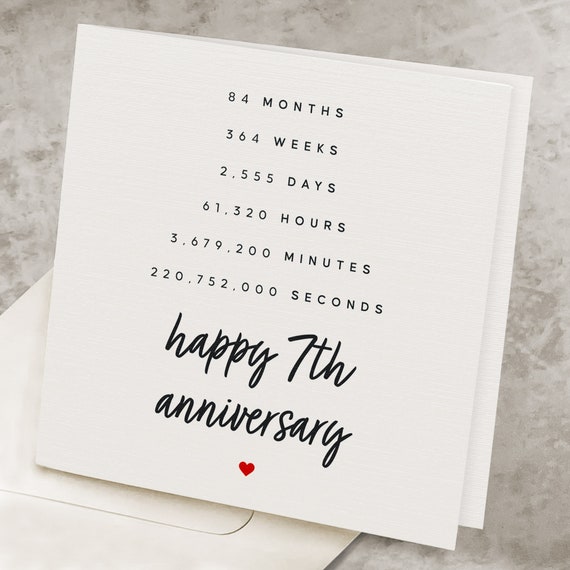 7th Anniversary Card For Him, 7th Anniversary Gift For Her, 7 Year Anniversary Card For Husband, Seventh Anniversary Card For Wife AV020