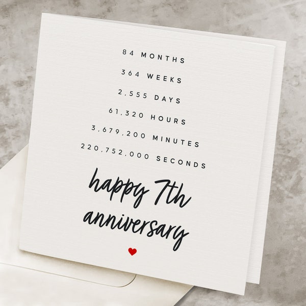 7th Anniversary Card For Him, 7th Anniversary Gift For Her, 7 Year Anniversary Card For Husband, Seventh Anniversary Card For Wife AV020