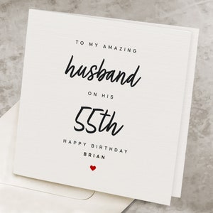 55th Husband Happy Birthday Card, Personalized 55 Years Old Birthday Card For Husband, From Wife, Cute Romantic Husband&#39;s 55th Birthday Gift