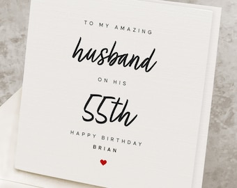 55th Husband Happy Birthday Card, Personalized 55 Years Old Birthday Card For Husband, From Wife, Cute Romantic Husband's 55th Birthday Gift