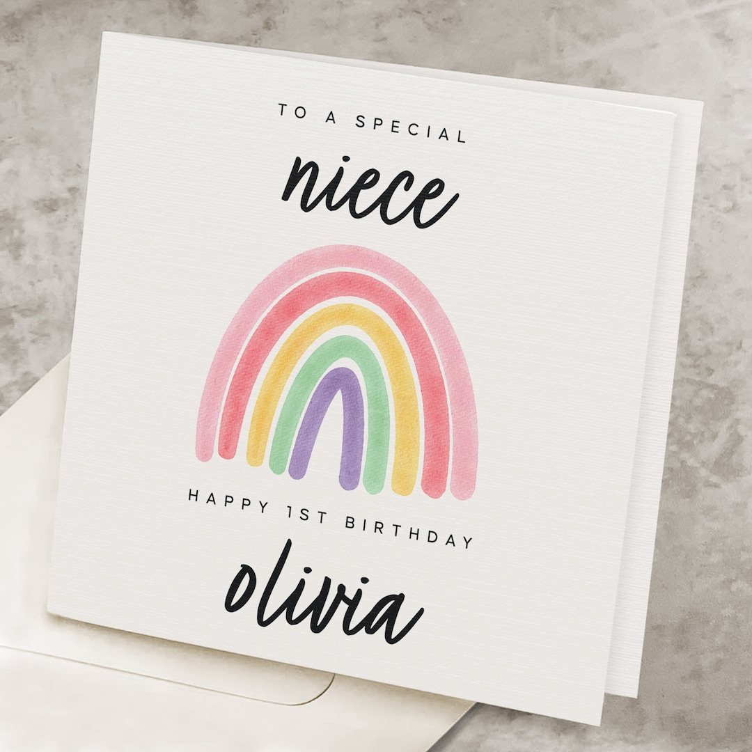 1st Birthday Card for Niece, Any Name, Personalized Happy 1st Birthday