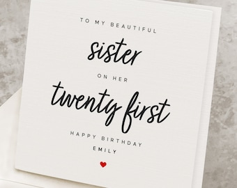 Sister 21th Birthday Card, Personalized, Twenty First Birthday Gift For Sister, From Brother, Sister Turns 20 Years Birthday Card HB078