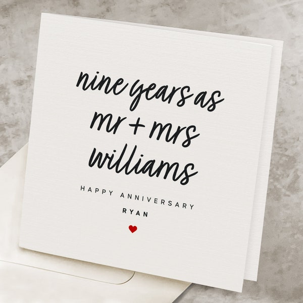 Personalized 9th Wedding Anniversary Card, For Husband, Ninth Anniversary Card For Him, 9 Year Marriage Anniversary Card For Wife, For Her