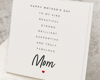 Happy Mothers Day Card For Mom, From Daughter, Cute Poem Happy Mother's Day Card, For Mother, Fabulous Mommy, From Son, Mothers Day Gift