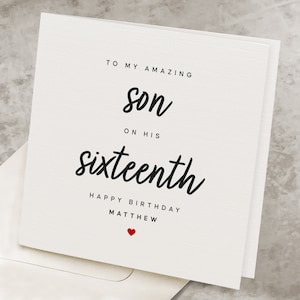 Son 16th Birthday Card, 16 Years Old Birthday Card For Son, Personalized, Sixteenth, Customizable  Son&#39;s 16th Happy Birthday Gift, Sixteen