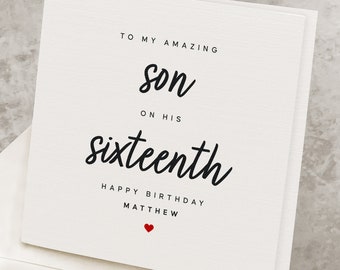 Son 16th Birthday Card, 16 Years Old Birthday Card For Son, Personalized, Sixteenth, Customizable  Son's 16th Happy Birthday Gift, Sixteen
