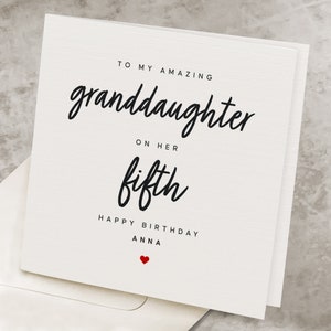 Granddaughter&#39;s 5th Birthday Card, Personalized Fifth Happy Birthday Card For Granddaughter, Age 5, Cute Fifth Birthday Gift From Grandma