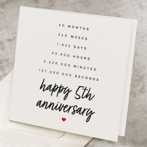 5th Anniversary Card For Her, For Wife, Fifth Anniversary Card For Him, For Husband, 5th Anniversary Gift Idea, Time Passed Theme AV015