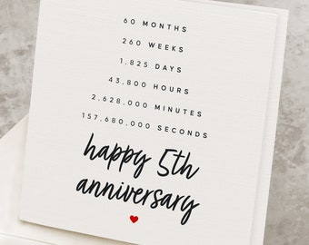 5th Anniversary Card For Her, For Wife, Fifth Anniversary Card For Him, For Husband, 5th Anniversary Gift Idea, Time Passed Theme AV015
