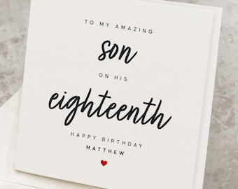 Son 18th Birthday Card, Personalized 18 Years Old Birthday Card For Son, Eighteenth Birthday, Son's 18th Cute Happy Birthday Gift, Eighteen