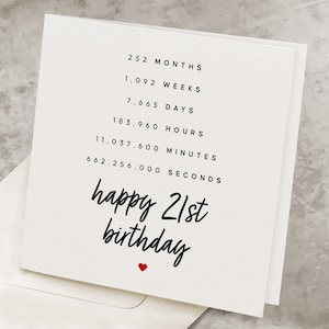 Happy 21st Birthday Card For Her, 21 Years Old Birthday Gift For Him, For Son Twenty-One Years In Seconds & Minutes, Daughter 21st Birthday