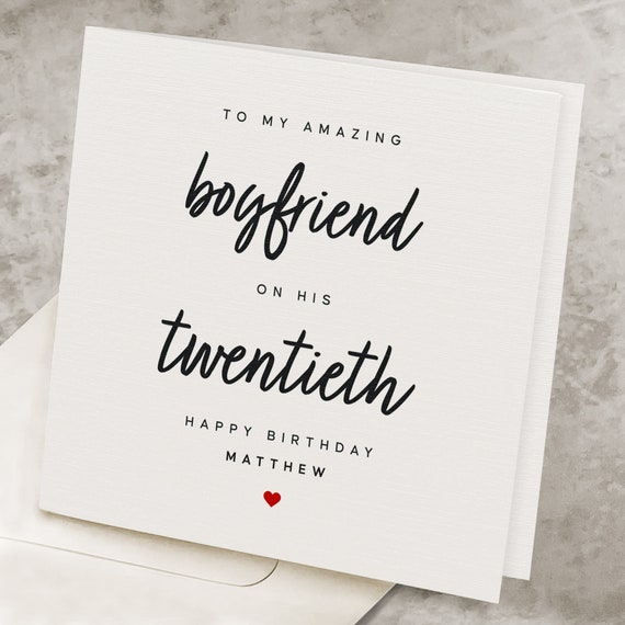 20th Boyfriend Birthday Card, 20 Years Old Romantic Birthday Card