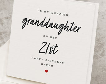 Personalized 21st Birthday Card Granddaughter, Cute 21 Years Old Birthday Gift For Granddaughter, From Grandma, Granddaughter's Twenty-First