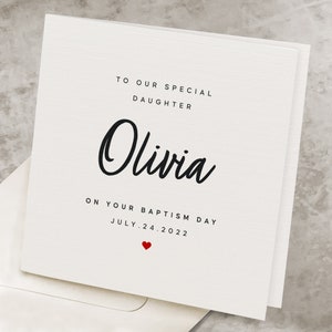 Personalized Baptism Card For Daughter, Custom Name & Date, Daughter&#39;s Cute Christening Card, From Parents, Baptism Keepsake For Daughter