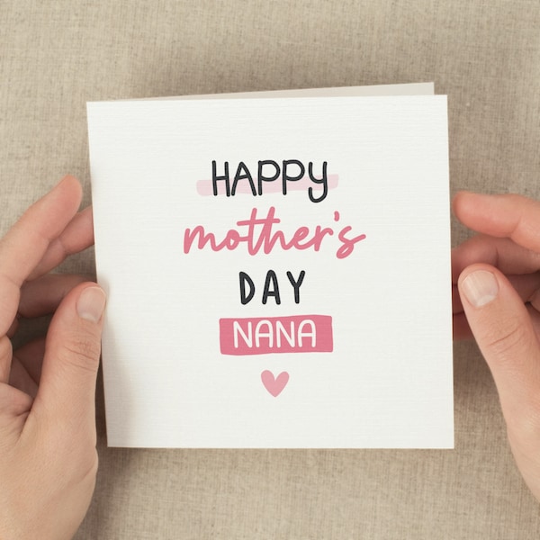 Nana Mothers Day Card, Cute Happy Mother's Day Card For Nana From Granddaughter, From Baby Grandson Child, Pink Happy Mother's Day Nana Gift